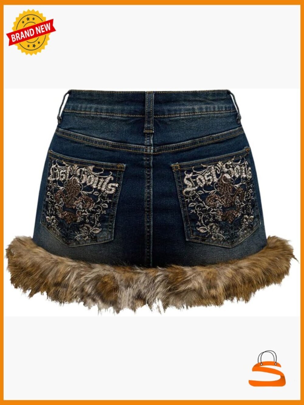 Plus Size Leopard Fuzzy Mini Denim Skirt Y2k Bodycon Jean Skirts